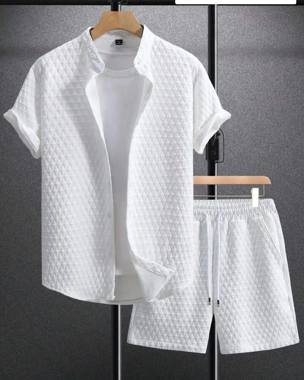 Radiant White Classic Timeless Short Sleeve Shirt and Shorts Pair