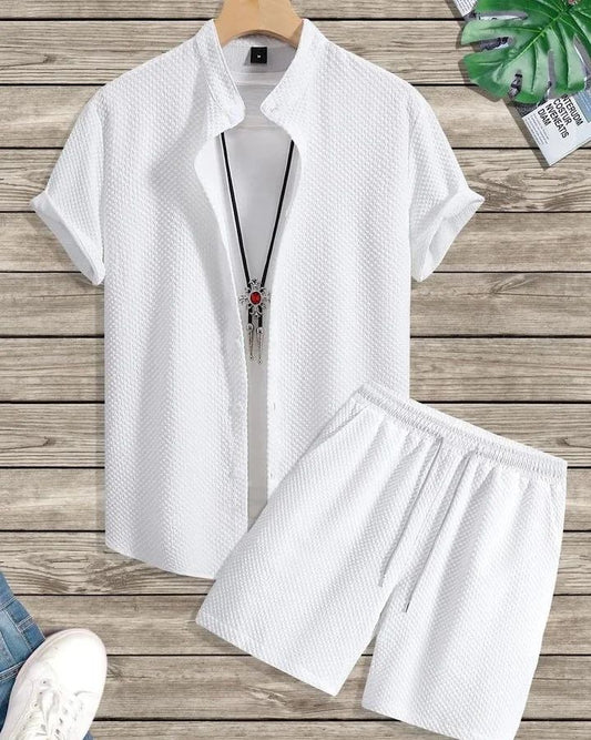 Ethereal White Ensemble Breezy Short Sleeve Shirt & Refined Shorts Combo