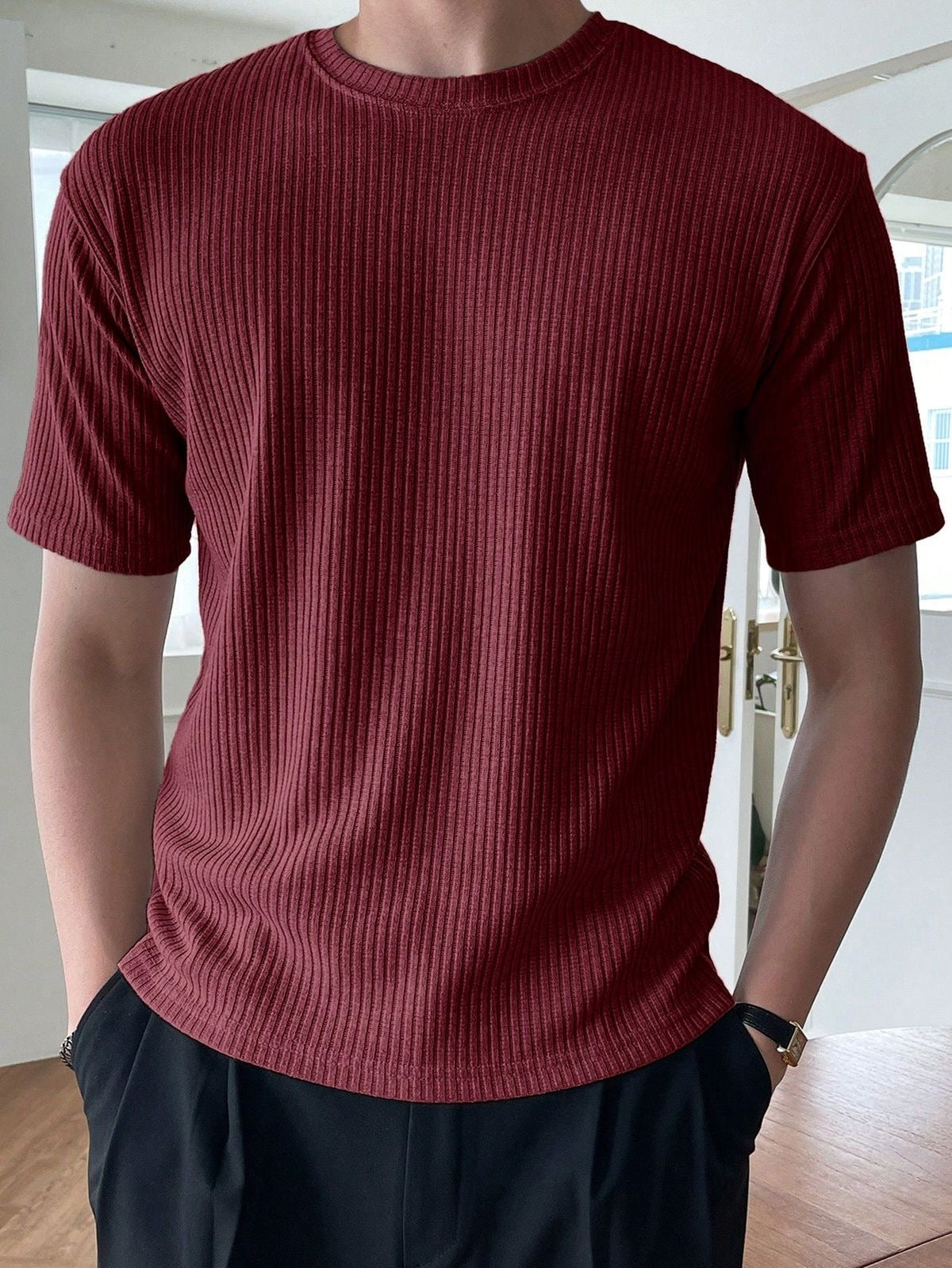 Maroon Brick Red Casual T-Shirt