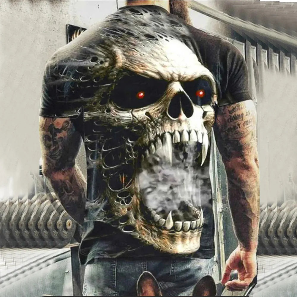 Skull Print T-Shirt Men's Casual Short Sleeve Fashion Hip Hop Street Style