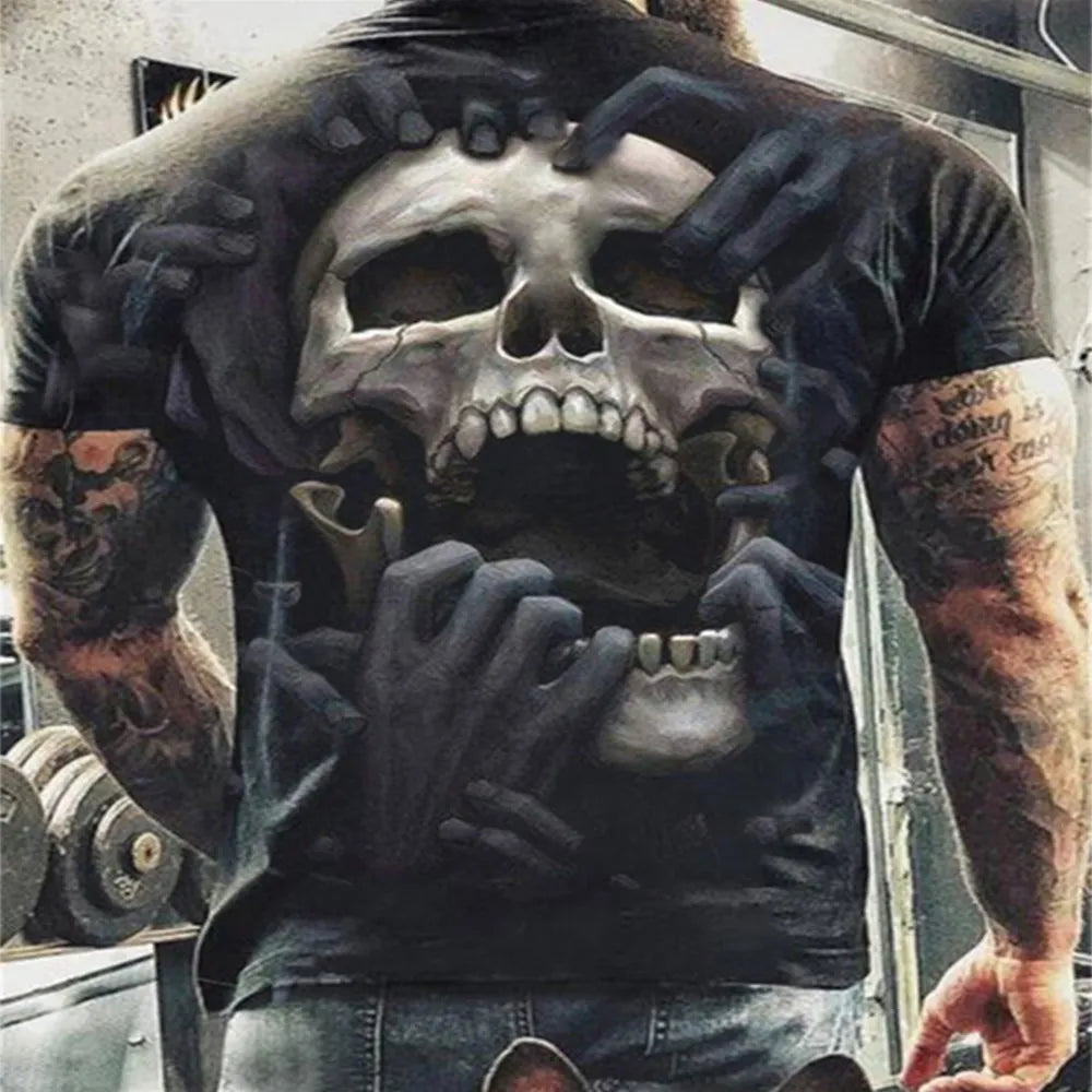 Skull Print T-Shirt Men's Casual Short Sleeve Fashion Hip Hop Street Style