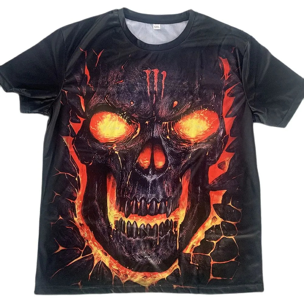 Skull Print T-Shirt Men's Casual Short Sleeve Fashion Hip Hop Street Style