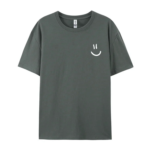 Minimalist Smile Face Style Graphic Print Tops