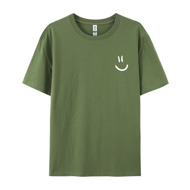 Minimalist Smile Face Style Graphic Print Tops