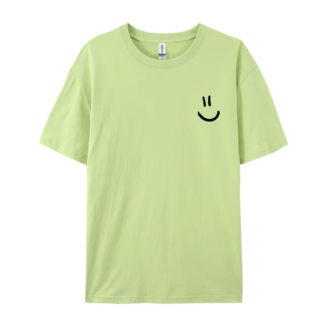 Minimalist Smile Face Style Graphic Print Tops