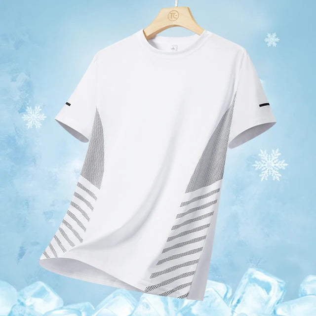 Men Summer Ice Silk Thin Top Reflective Printing Quick Dry Short Sleeve Breathable