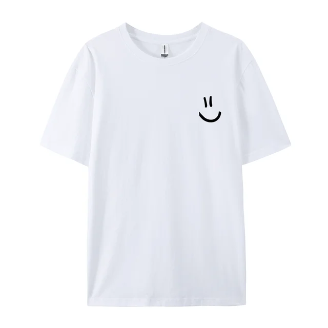 Minimalist Smile Face Style Graphic Print Tops