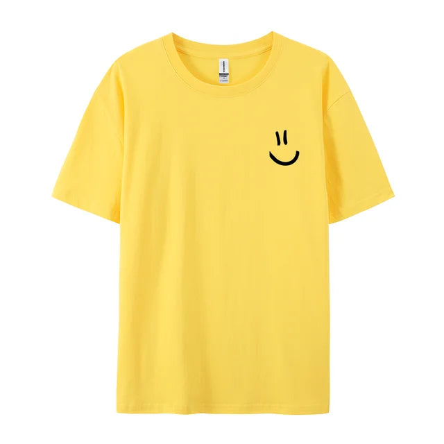 Minimalist Smile Face Style Graphic Print Tops