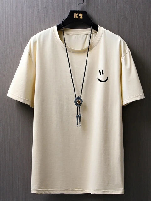 Minimalist Smile Face Style Graphic Print Tops