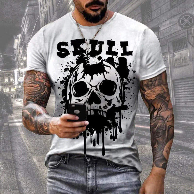 Skull Print T-Shirt Men's Casual Short Sleeve Fashion Hip Hop Street Style