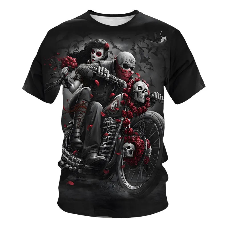 Skull Print T-Shirt Men's Casual Short Sleeve Fashion Hip Hop Street Style