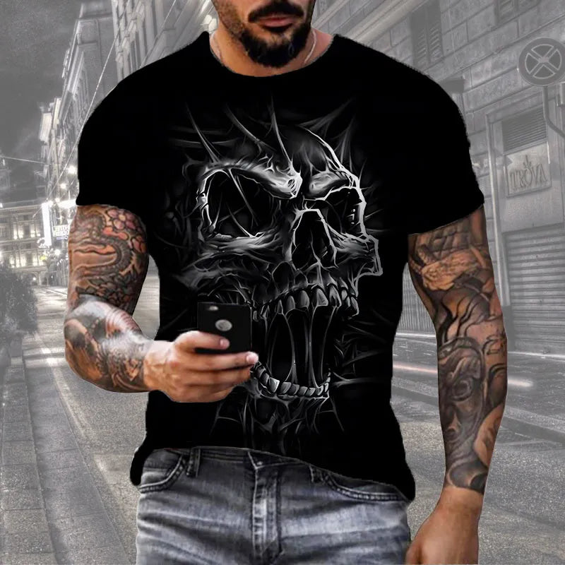 Skull Print T-Shirt Men's Casual Short Sleeve Fashion Hip Hop Street Style