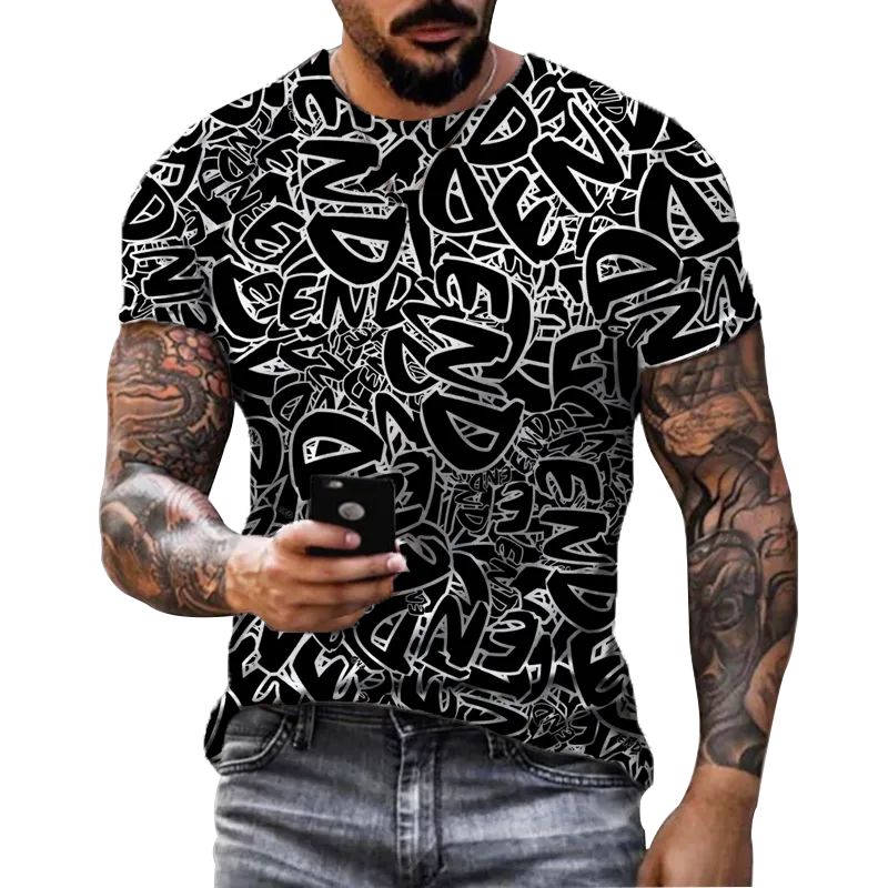 Skull Print T-Shirt Men's Casual Short Sleeve Fashion Hip Hop Street Style